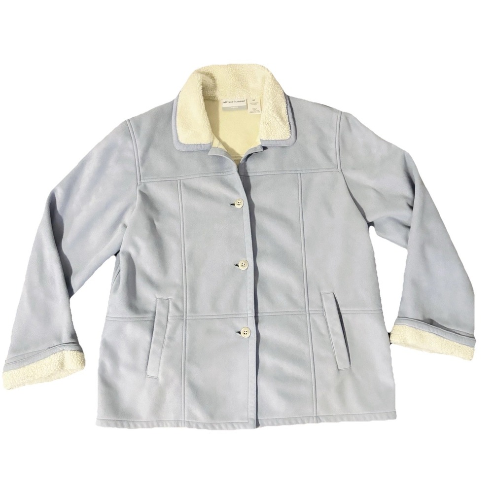 ALFRED DUNNER Women's Blue Fleece Lined Button Down Jacket Winter Warm Size 12P